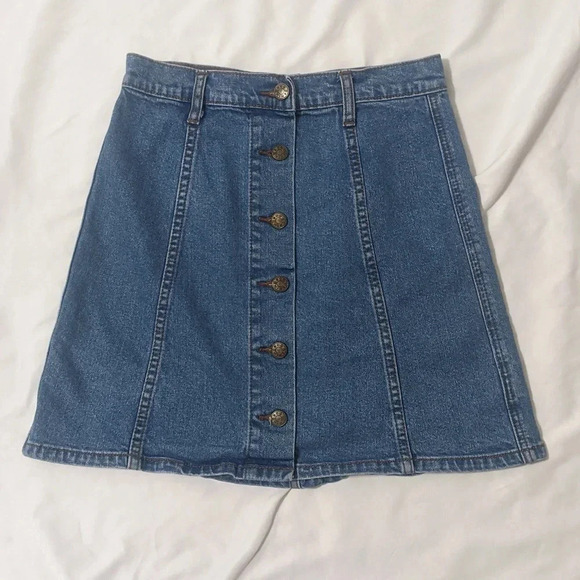 BDG A-line Button Front Mini Skirt Color Blue Size 4 - Picture 2 of 15